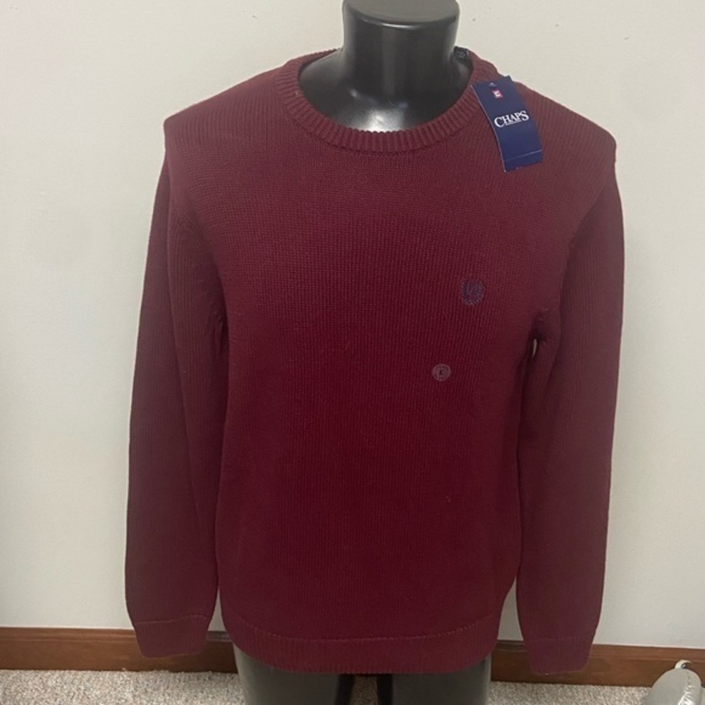 CHAPS Men’s Crewneck Sweater NEW W/Tag Burgundy Large